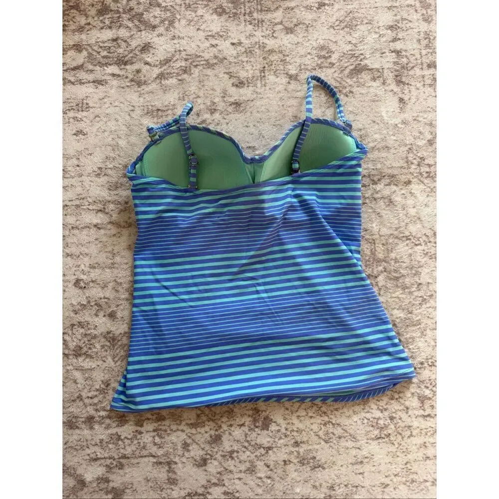 Collection By Catalina Womens Twist Front Swim Tankini Top Blue Green Medium